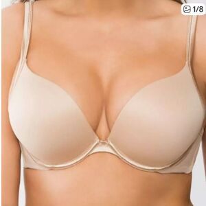 Cacique Smooth Boost Tan Nude Padded Underwire Plunge Push-Up Bra Sz 42C